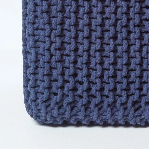 Navy Blue Cube Cotton Knitted Pouffe Footstool -Best Homeware Store sf1232k 04