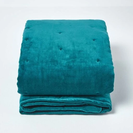 Teal Green Velvet Quilted Throw -Best Homeware Store sf1250 2 3