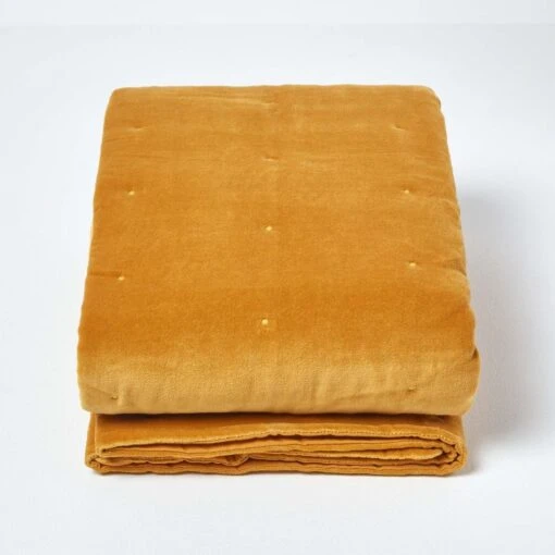 Mustard Velvet Quilted Throw -Best Homeware Store sf1251 2