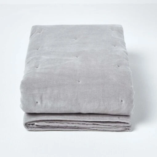 Light Grey Velvet Quilted Throw -Best Homeware Store sf1253 2