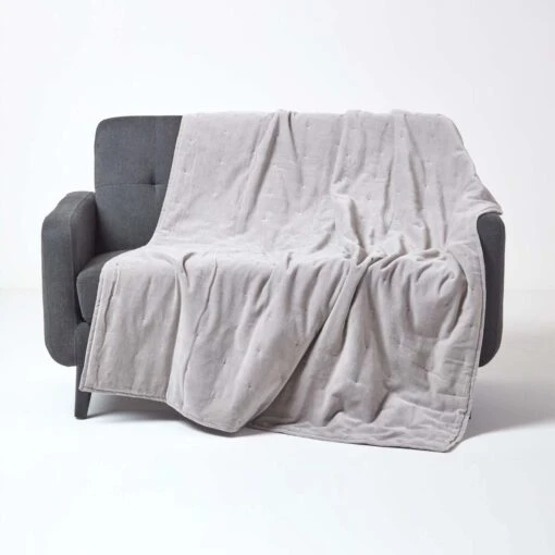 Light Grey Velvet Quilted Throw -Best Homeware Store sf1253