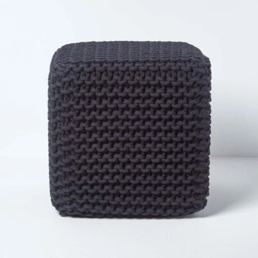 Black Cube Cotton Knitted Pouffe Footstool -Best Homeware Store sf1365 01