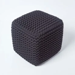 Black Cube Cotton Knitted Pouffe Footstool -Best Homeware Store sf1365 03