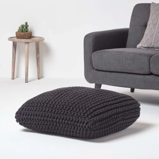 Black Square Cotton Knitted Pouffe Floor Cushion -Best Homeware Store sf1365aa 02 1