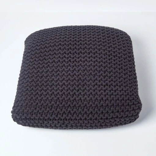 Black Square Cotton Knitted Pouffe Floor Cushion -Best Homeware Store sf1365aa 03