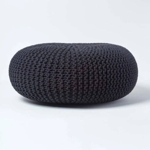 Black Large Round Cotton Knitted Pouffe Footstool -Best Homeware Store sf1366aa 01