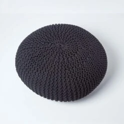 Black Large Round Cotton Knitted Pouffe Footstool -Best Homeware Store sf1366aa 03