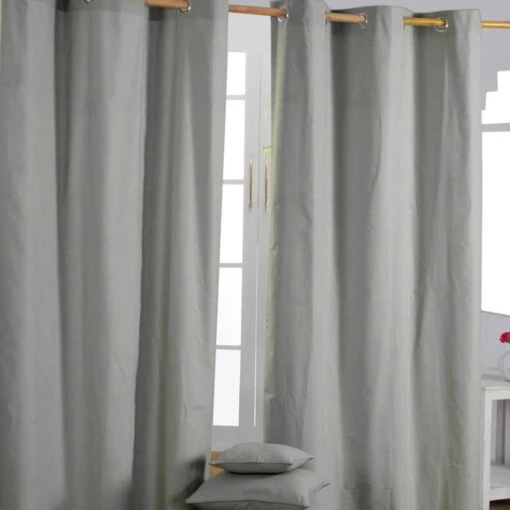 Cotton Plain Grey Ready Made Eyelet Curtain Pair -Best Homeware Store sf1423