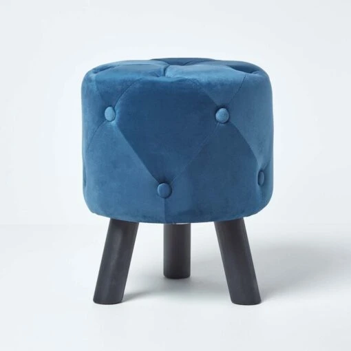 Hampton Velvet Footstool With Legs, Navy -Best Homeware Store sf1503 01 1