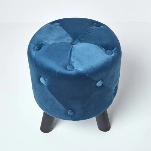 Hampton Velvet Footstool With Legs, Navy -Best Homeware Store sf1503 05