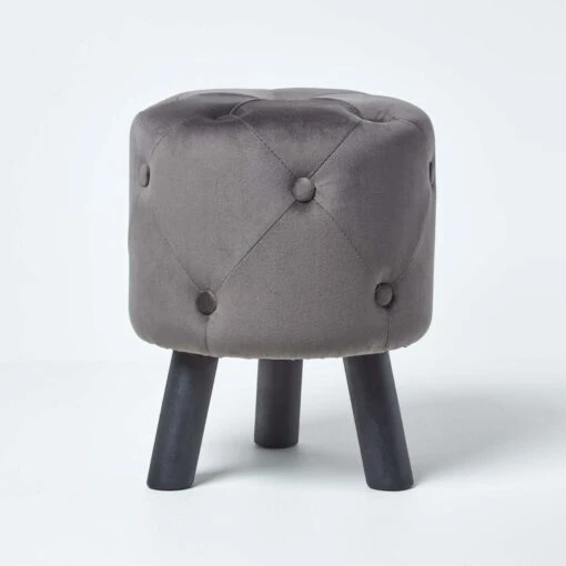 Hampton Velvet Footstool With Legs, Dark Grey -Best Homeware Store sf1504 01 1