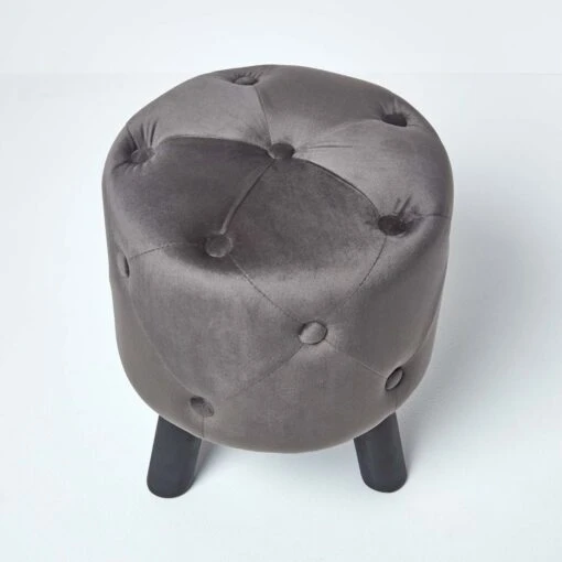 Hampton Velvet Footstool With Legs, Dark Grey -Best Homeware Store sf1504 05