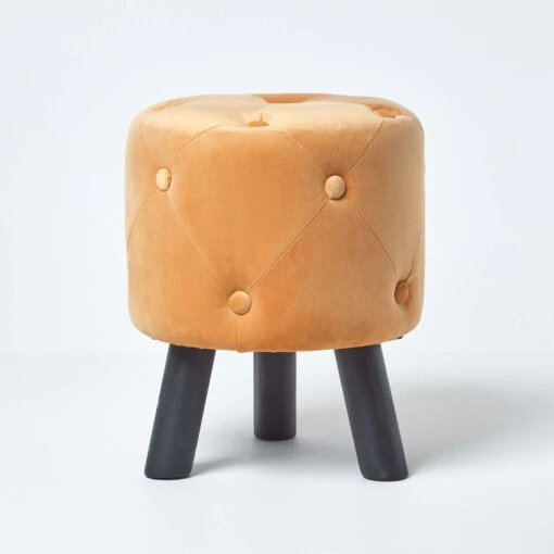 Hampton Velvet Footstool With Legs, Mustard -Best Homeware Store sf1505 01 1