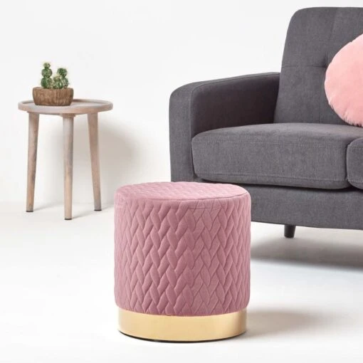 Kensington Velvet Round Footstool, Pink -Best Homeware Store sf1507 02 1