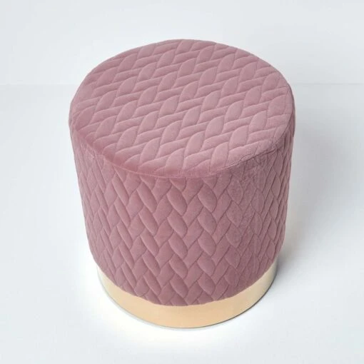 Kensington Velvet Round Footstool, Pink -Best Homeware Store sf1507 05 1