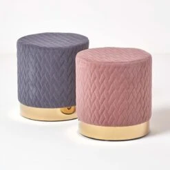 Kensington Velvet Round Footstool, Pink -Best Homeware Store sf1507 06 1