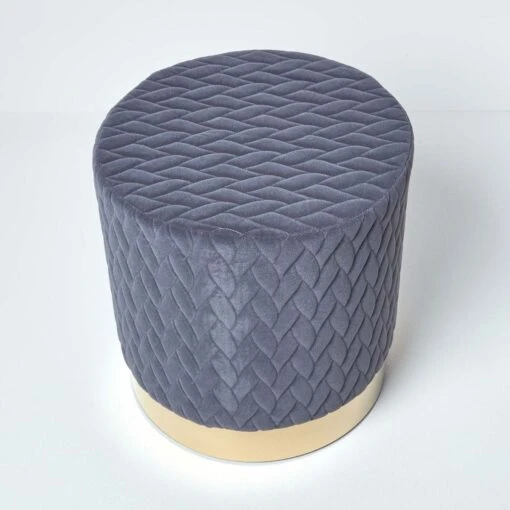 Kensington Velvet Round Footstool, Grey -Best Homeware Store sf1508 05 1