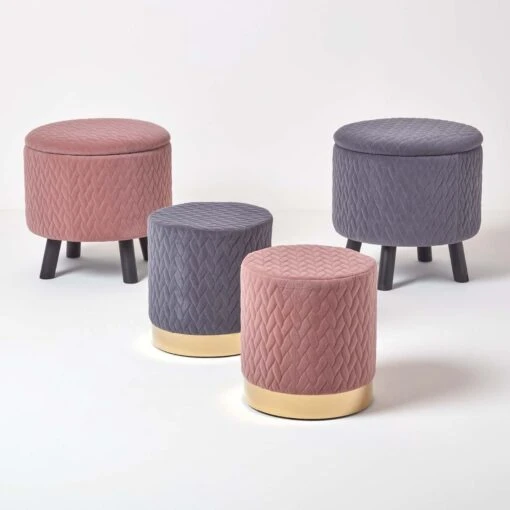 Kensington Velvet Round Footstool, Grey -Best Homeware Store sf1508 06 1