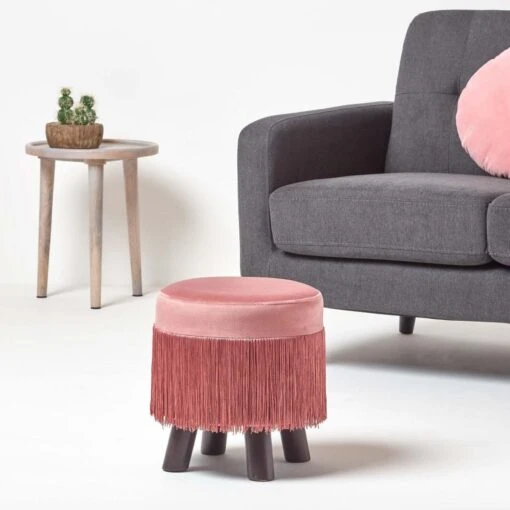 Warwick Velvet Footstool With Legs, Pink -Best Homeware Store sf1521 02