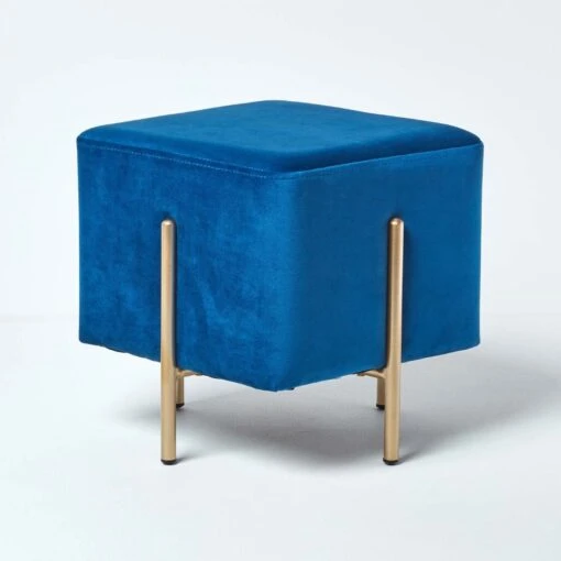 Osborne Velvet Footstool Cube With Legs, Cobalt Blue -Best Homeware Store sf1522 01 1 1