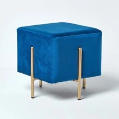 Osborne Velvet Footstool Cube With Legs, Cobalt Blue -Best Homeware Store sf1522 01 2