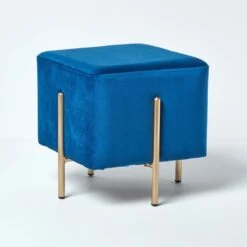 Osborne Velvet Footstool Cube With Legs, Cobalt Blue -Best Homeware Store sf1522 01 3