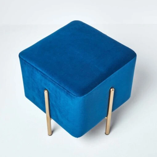 Osborne Velvet Footstool Cube With Legs, Cobalt Blue -Best Homeware Store sf1522 05