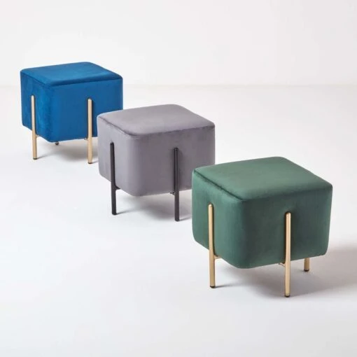 Osborne Velvet Footstool Cube With Legs, Cobalt Blue -Best Homeware Store sf1522 06