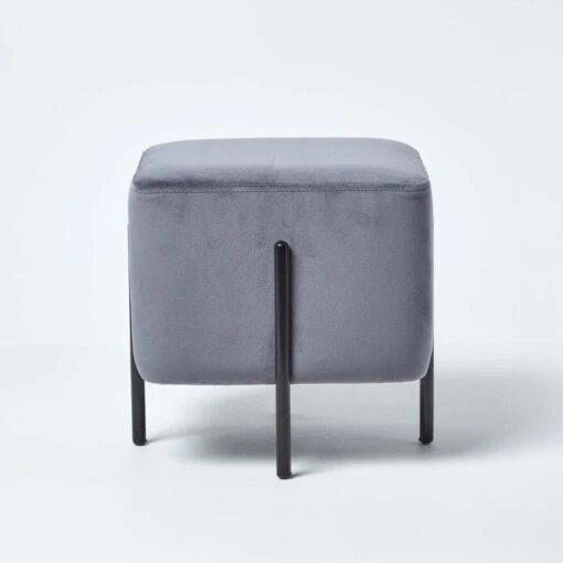 Osborne Velvet Footstool Cube With Legs, Grey -Best Homeware Store sf1524 01 1