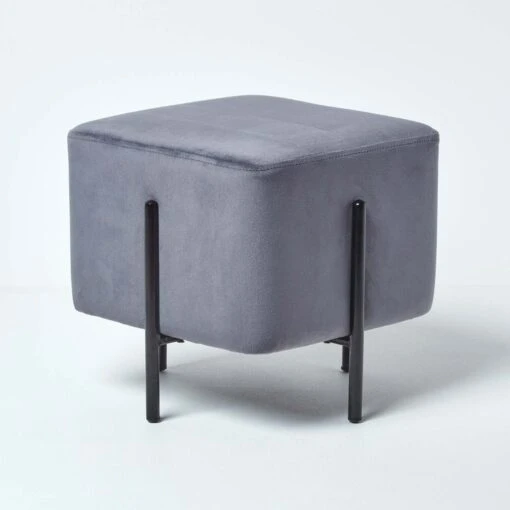 Osborne Velvet Footstool Cube With Legs, Grey -Best Homeware Store sf1524 01 1 1