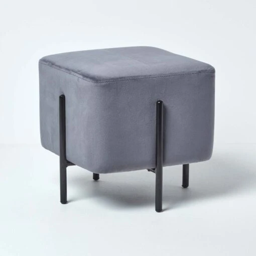 Osborne Velvet Footstool Cube With Legs, Grey -Best Homeware Store sf1524 01 3