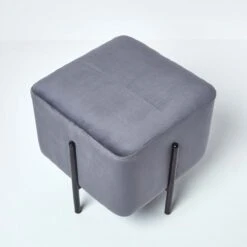 Osborne Velvet Footstool Cube With Legs, Grey -Best Homeware Store sf1524 05