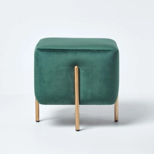 Osborne Velvet Footstool Cube With Legs, Emerald Green -Best Homeware Store sf1525 01