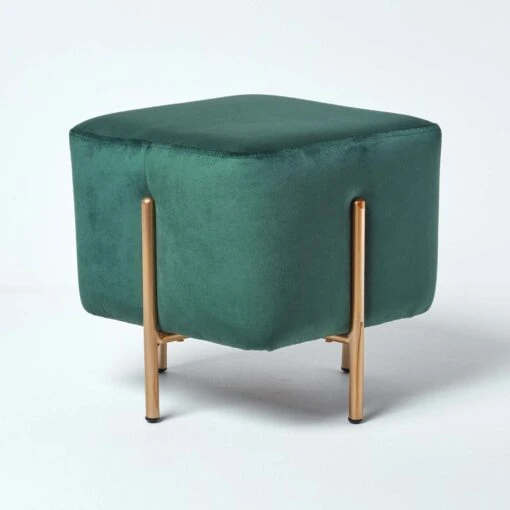 Osborne Velvet Footstool Cube With Legs, Emerald Green -Best Homeware Store sf1525 01 1 2