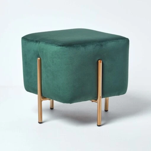 Osborne Velvet Footstool Cube With Legs, Emerald Green -Best Homeware Store sf1525 01 2 1