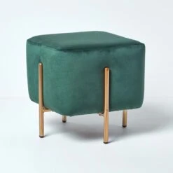 Osborne Velvet Footstool Cube With Legs, Emerald Green -Best Homeware Store sf1525 01 3 1