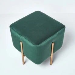 Osborne Velvet Footstool Cube With Legs, Emerald Green -Best Homeware Store sf1525 05 1