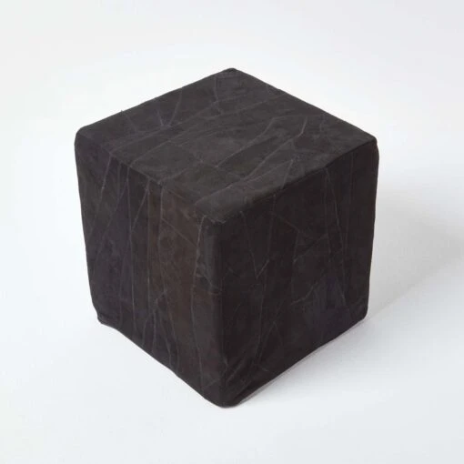 Black Leather And Suede Patchwork Cube Pouffe 36 X 36 X 38 Cm -Best Homeware Store sf1530 03 1