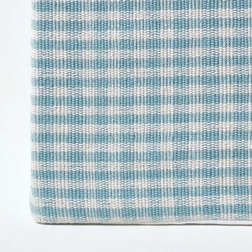 Blue Gingham Check Cotton Cube Pouffe 36 X 36 X 38 Cm -Best Homeware Store sf1531 04