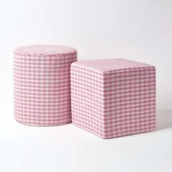 Pink Gingham Check Cotton Cube Pouffe 36 X 36 X 38 Cm -Best Homeware Store sf1533 05