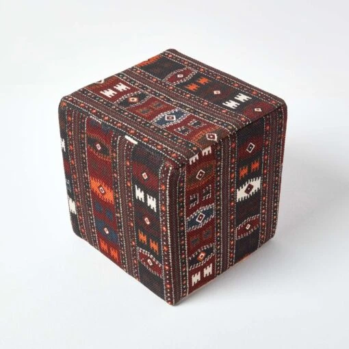 Multicolour Kilim Print Cotton Cube Pouffe 36 X 36 X 38 Cm -Best Homeware Store sf1534 03