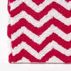 Red And White Chevron Design Cube Pouffe Tufted Cotton 36 X 36 X 38 Cm -Best Homeware Store sf1539 04