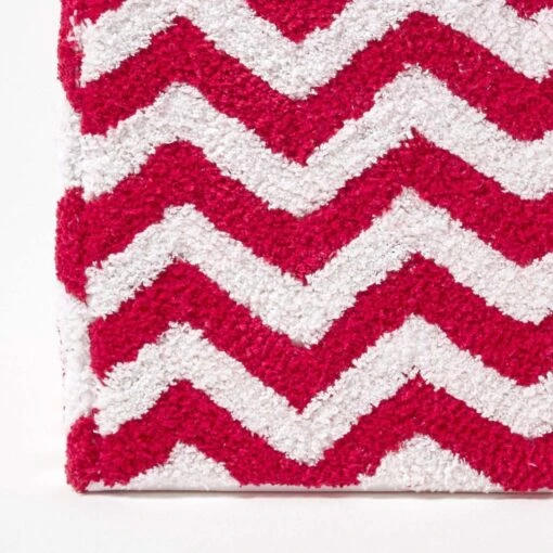 Red And White Chevron Design Cube Pouffe Tufted Cotton 36 X 36 X 38 Cm -Best Homeware Store sf1539 04