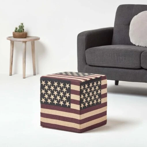 Cotton Square Pouffe Vintage USA Flag, 36 X 36 X 38 Cm -Best Homeware Store sf1542 02