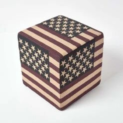 Cotton Square Pouffe Vintage USA Flag, 36 X 36 X 38 Cm -Best Homeware Store sf1542 03