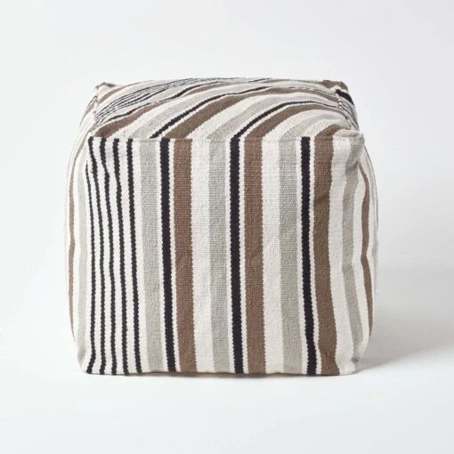 Grey, Black And White Stripe Cube Square Footstool 40 X 40 X 40 Cm -Best Homeware Store sf1548 01 1