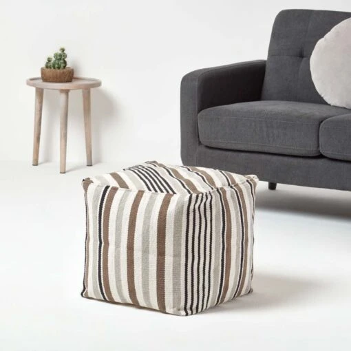 Grey, Black And White Stripe Cube Square Footstool 40 X 40 X 40 Cm -Best Homeware Store sf1548 02 1