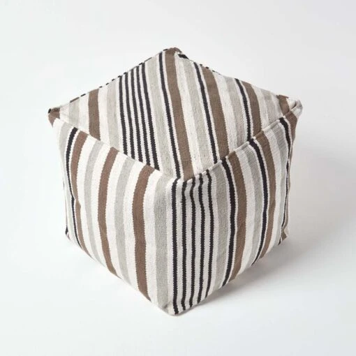 Grey, Black And White Stripe Cube Square Footstool 40 X 40 X 40 Cm -Best Homeware Store sf1548 03 1