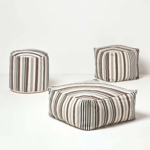 Grey, Black And White Stripe Cube Square Footstool 40 X 40 X 40 Cm -Best Homeware Store sf1548 05 1