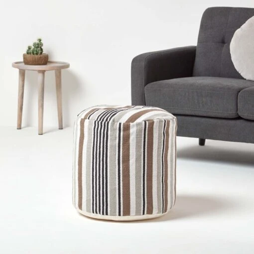 Grey, Black And White Stripe Bean Filled Pouffe Tall 45 X 40 Cm -Best Homeware Store sf1549 02